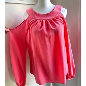 Trina Turk 100% Silk Medium Pink Resortwear Cold Shoulder Blouse Keyhole Sexy